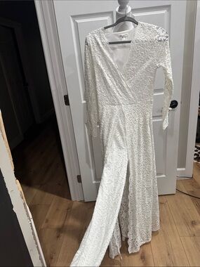VENUS White Lace Long Sleeve Jumpsuit